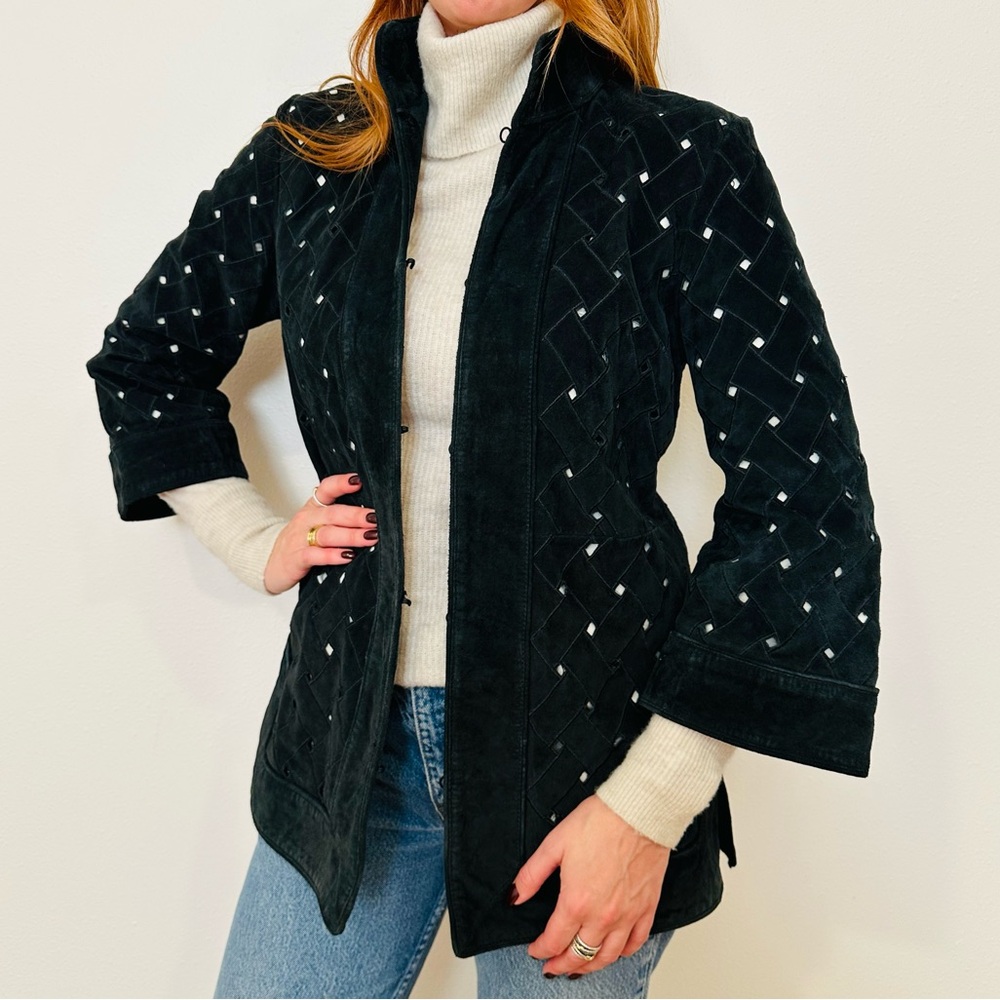 Bushwacker Black 100% Suede Pig Leather Jacket Perforated Boho